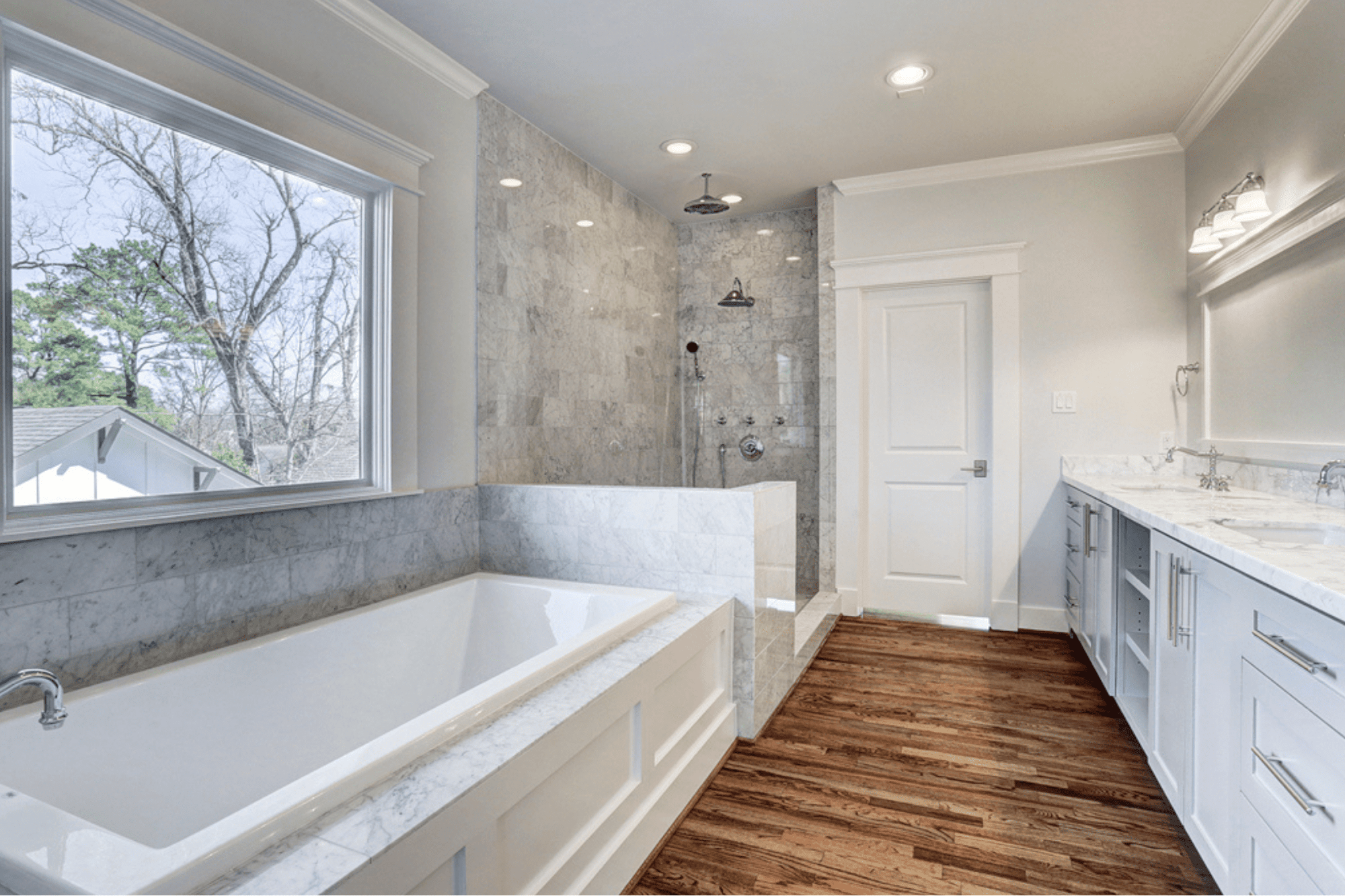 Master Bathroom with Wood Floors