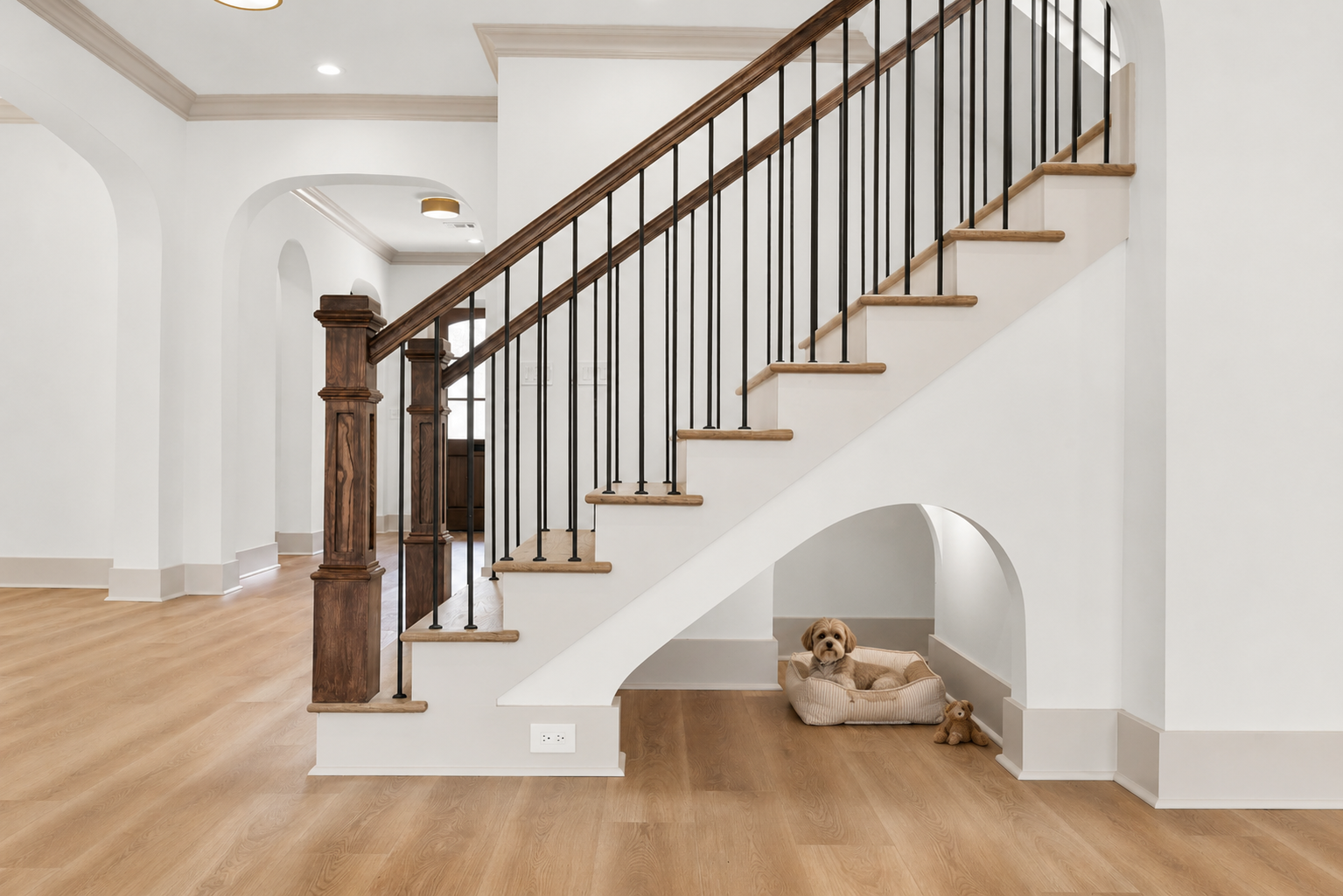 Built-in dog room under staircase Built-in dog room under staircase