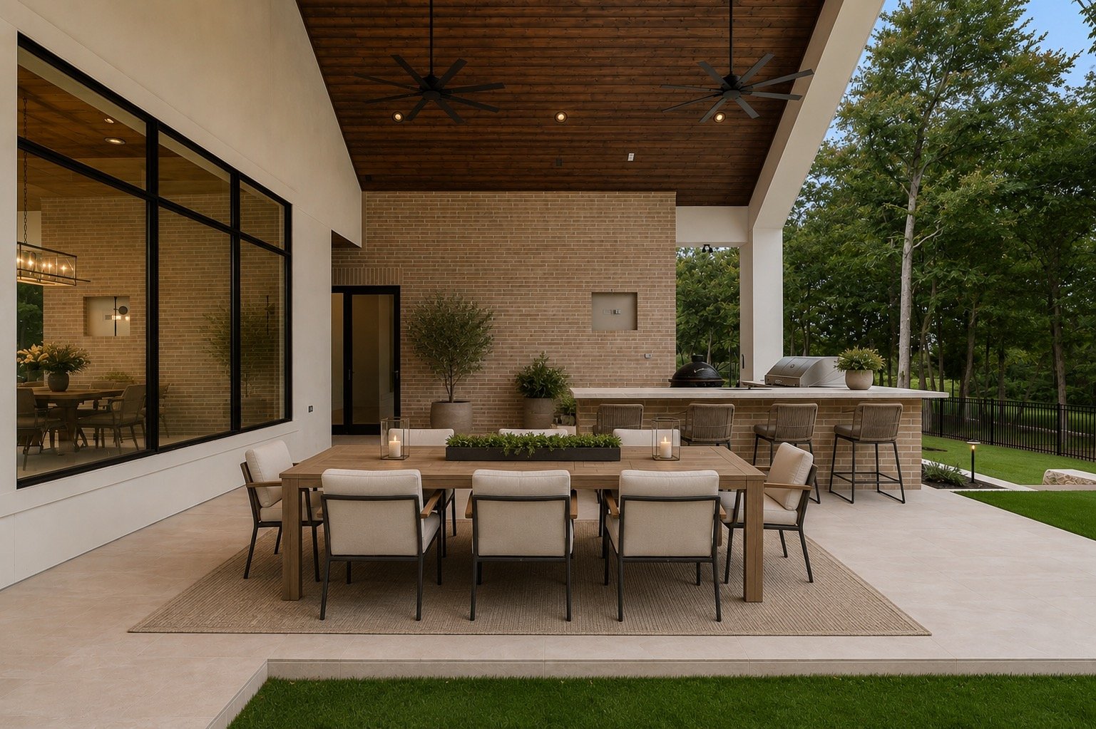Outdoor kitchen designed for entertaining with golf course views