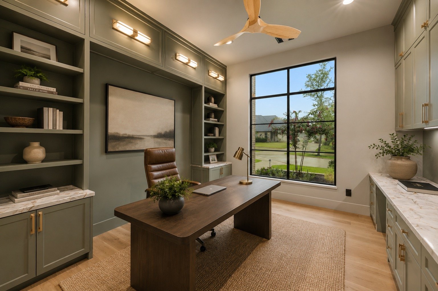 Private home office with custom finishes and abundant natural light