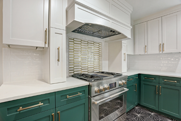 Green and White Kitchen Countertop Remodel Houston