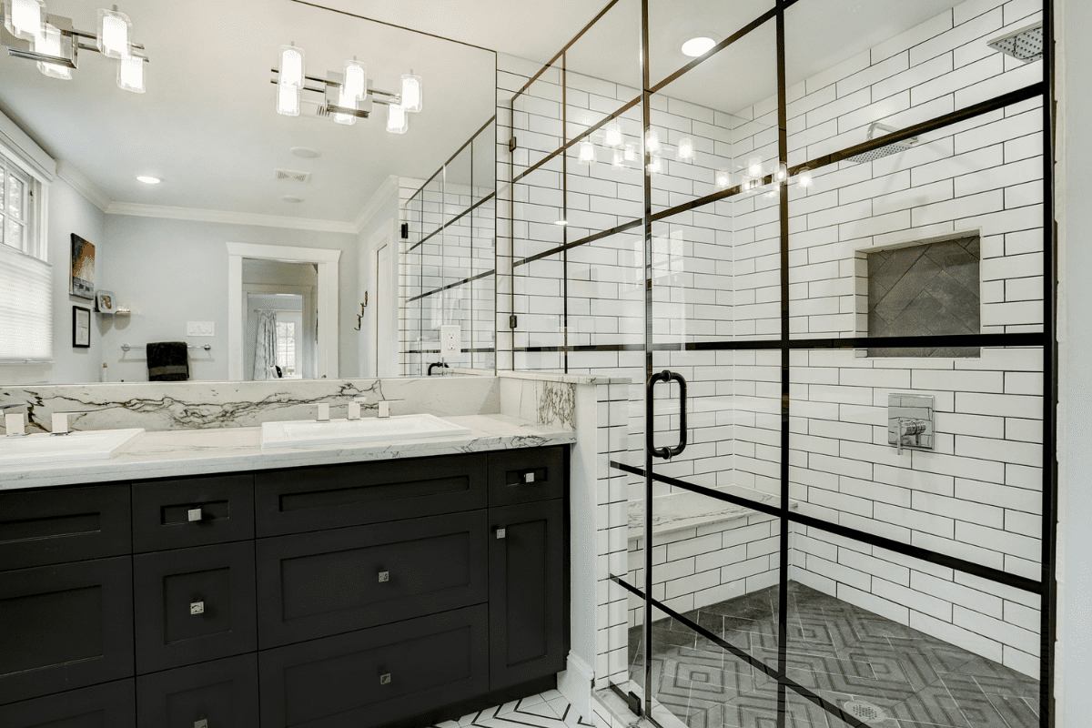 Divided Shower Glass in a Historic Home Renovation in the Houston Heights